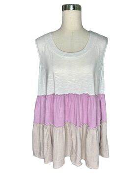 White Birch Colorblock Tiered Sleeveless Tank in White, Lavender & Beige